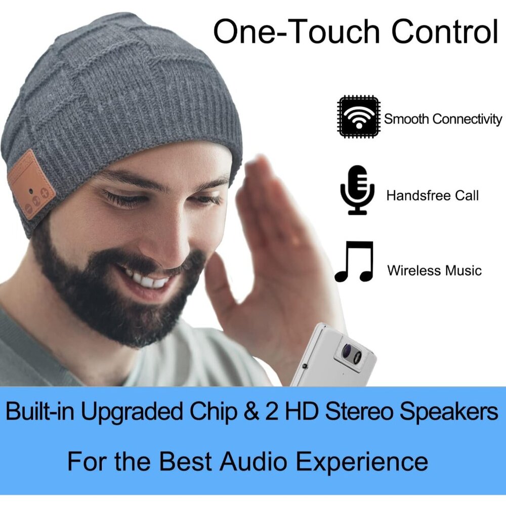 Bluetooth Beanie Hat Headphones Unique Tech Gifts Stocking Stuffer - Picture 4 of 8